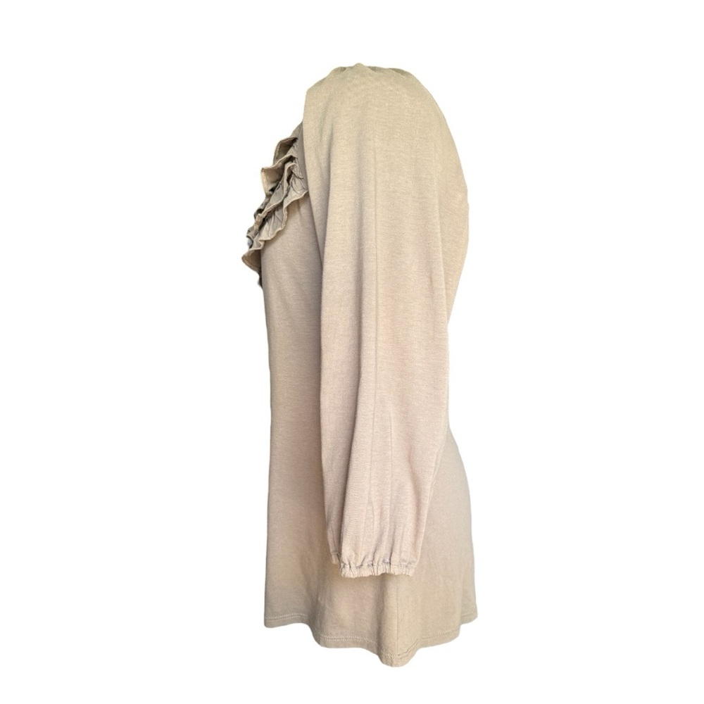 NWOT Garnet Hill Cream Taupe Ruffled 3/4 Sleeve Blouse - Picture 4 of 6